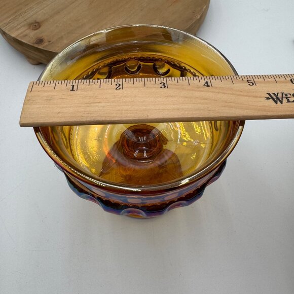 Indiana Carnival Glass Kings Crown Thumbprint Amber Compote Pedestal Candy Dish - Picture 8 of 9